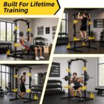 Fitvids Smith Machine Power Cage - Soporte de ejercicio ajustable multifunción con ganchos en J y otros accesorios, múlt