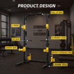 Fitvids Smith Machine Power Cage - Soporte de ejercicio ajustable multifunción con ganchos en J y otros accesorios, múlt