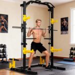Fitvids Smith Machine Power Cage - Soporte de ejercicio ajustable multifunción con ganchos en J y otros accesorios, múlt