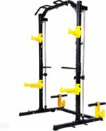 Fitvids Smith Machine Power Cage - Soporte de ejercicio ajustable multifunción con ganchos en J y otros accesorios, múlt