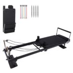 Máquina reformadora de pilates plegable rosa para gimnasio en casa, equipo de entrenamiento profesional con resortes de
