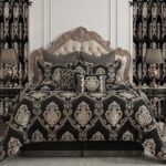 Juego de edredón jacquard de lujo 9 piezas TOPLUXE Loom and Mill LM-Municy-Queen Queen damasco europeo negro con fundas