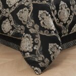 Juego de edredón jacquard de lujo 9 piezas TOPLUXE Loom and Mill LM-Municy-Queen Queen damasco europeo negro con fundas