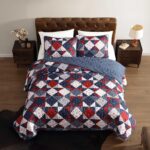 Juego de edredón king Revman International Wrangler A0013168 microfibra suave retazos reversibles diseño americano azul