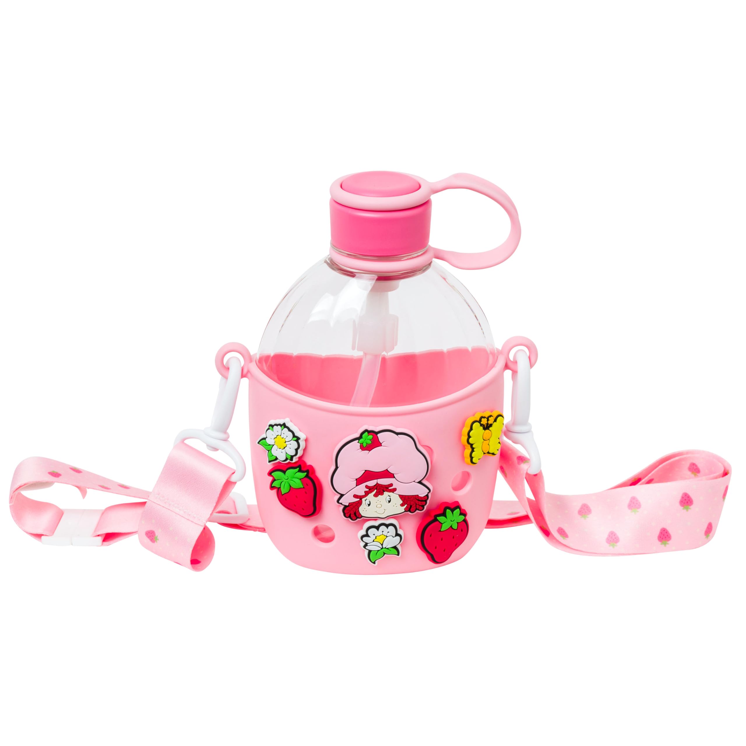 Version 1.0.0 Botella para agua de plástico Rosita Fresita Strawberry Shortcake Silver Buffalo SBK978ST 22.5 onzas con correa y dijes