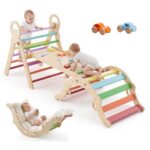 VEVOR Pikler - Juego de triángulos 9 en 1, juguetes de escalada para niños pequeños, con 2 autos de madera, cojín, trián