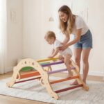 VEVOR Pikler - Juego de triángulos 9 en 1, juguetes de escalada para niños pequeños, con 2 autos de madera, cojín, trián