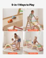 VEVOR Pikler - Juego de triángulos 9 en 1, juguetes de escalada para niños pequeños, con 2 autos de madera, cojín, trián