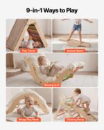 VEVOR Pikler - Juego de triángulos 9 en 1, juguetes de escalada para niños pequeños, con 2 autos de madera, cojín, trián