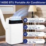 Aire acondicionado portatil GarveeHome 14000 BTU 3 en 1 enfriador ventilador y deshumidificador con control remoto para