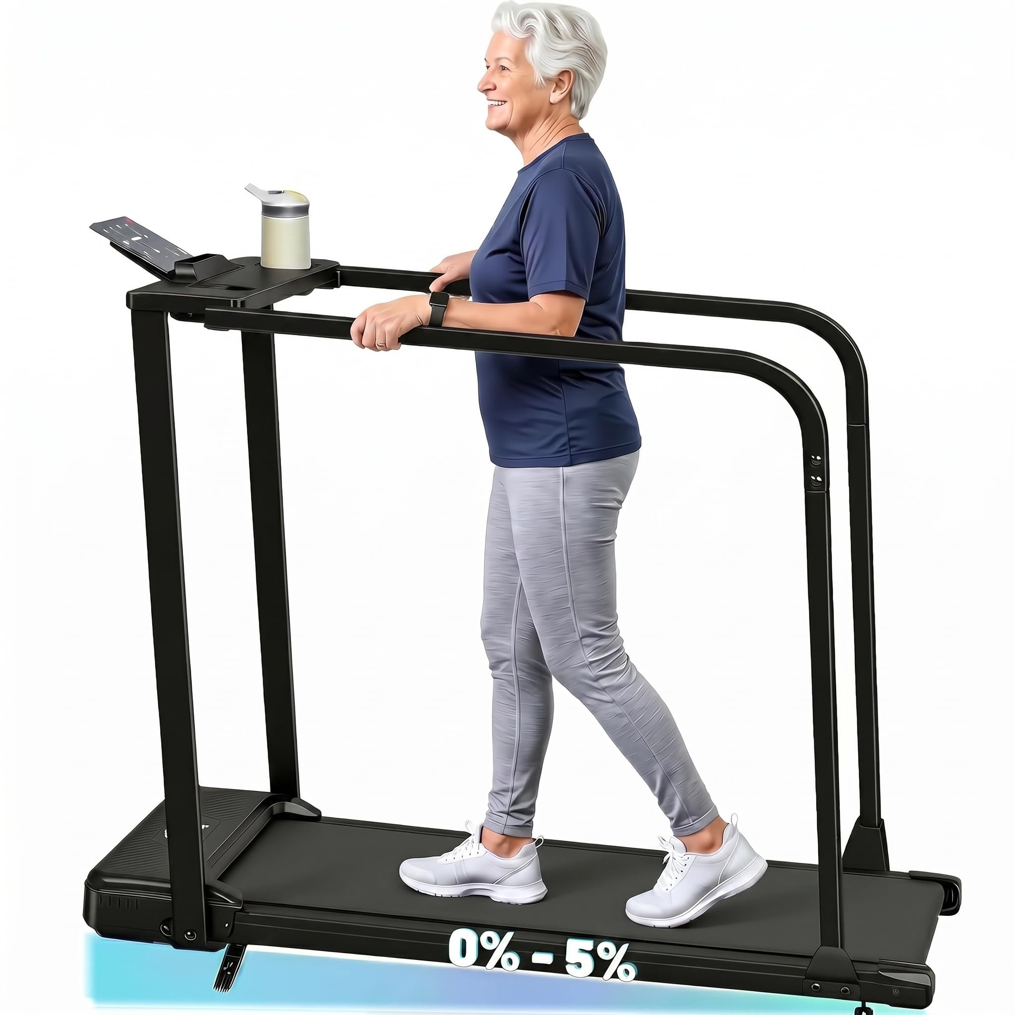 Version 1.0.0 Caminadora Compacta FUNMILY con Pasamanos Largos Inclinacion Control Remoto y Pantalla LED para Adultos Mayores