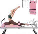 Pink Pilates Reformer | Máquina reformadora de pilates plegable para el hogar con resistencia | Cama de pilates para tod