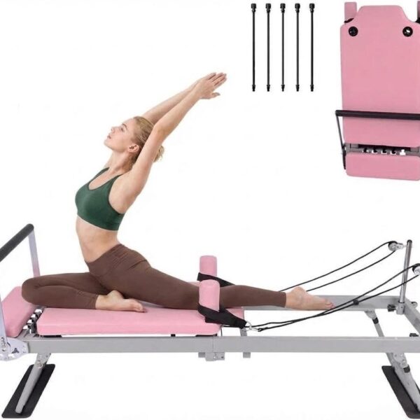 Pink Pilates Reformer | Máquina reformadora de pilates plegable para el hogar con resistencia | Cama de pilates para tod