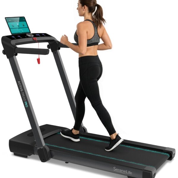 Cinta de correr plegable SereneLife SLFOLD30.9 2.5 HP motor 0.6 a 8.7 MPH absorción de golpes con asas Bluetooth control