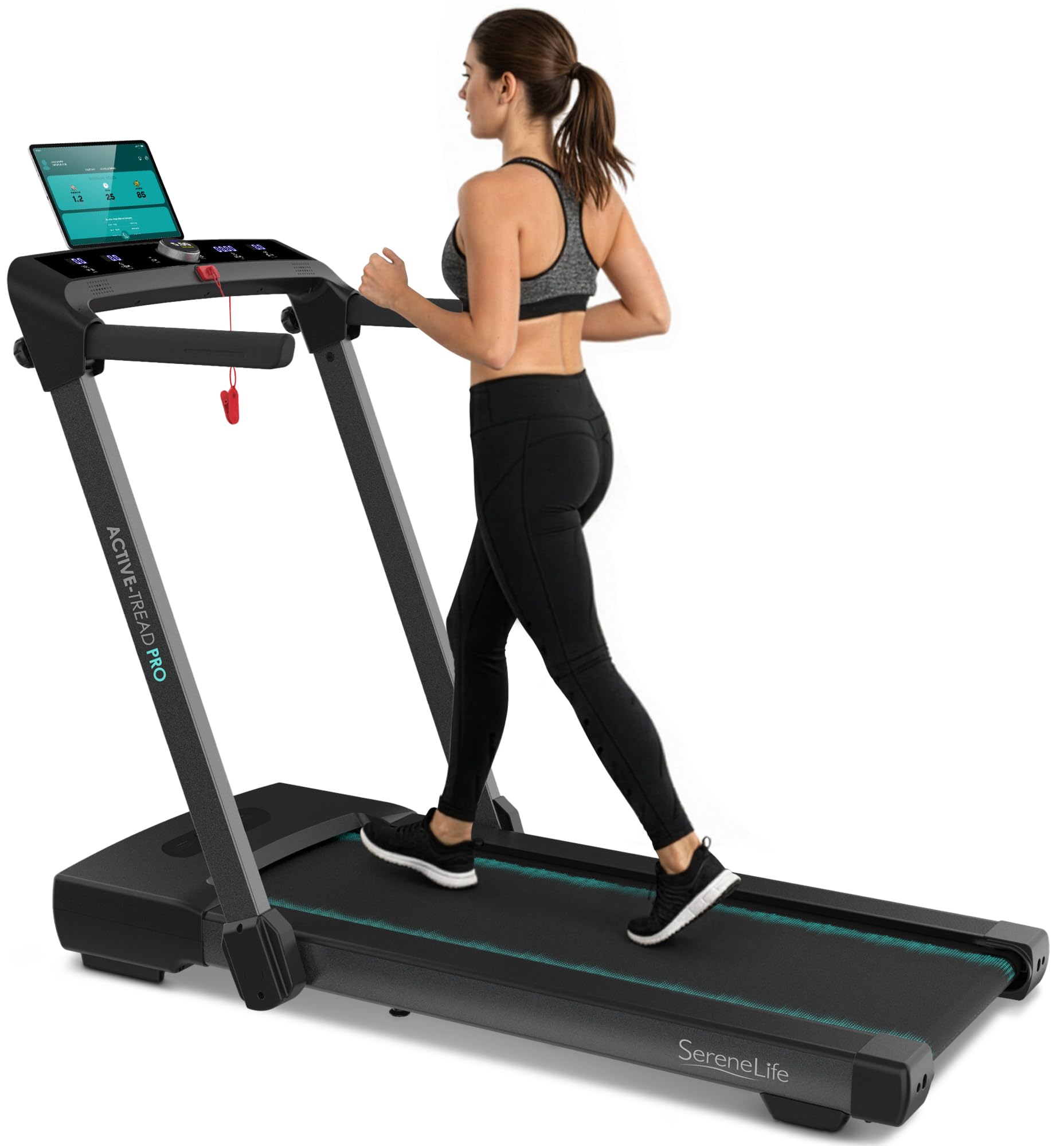 Version 1.0.0 Cinta de correr plegable SereneLife SLFOLD30.9 2.5 HP motor 0.6 a 8.7 MPH absorción de golpes con asas Bluetooth control