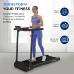 Caminadora plegable SereneLife SLFOLD10.6 motor 2.5 HP 12 programas pantalla LED soporte tableta velocidad 0.6 a 7.5 MPH