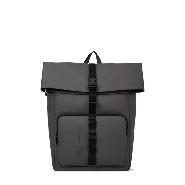 KARL LAGERFELD JEANS Men's Coated Faux-Leather Roll Top Backpack, MAGNET, One size