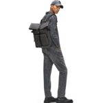 KARL LAGERFELD JEANS Men's Coated Faux-Leather Roll Top Backpack, MAGNET, One size