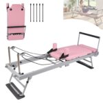 Máquina reformadora de pilates plegable rosa para gimnasio en casa, equipo de entrenamiento profesional con resortes de