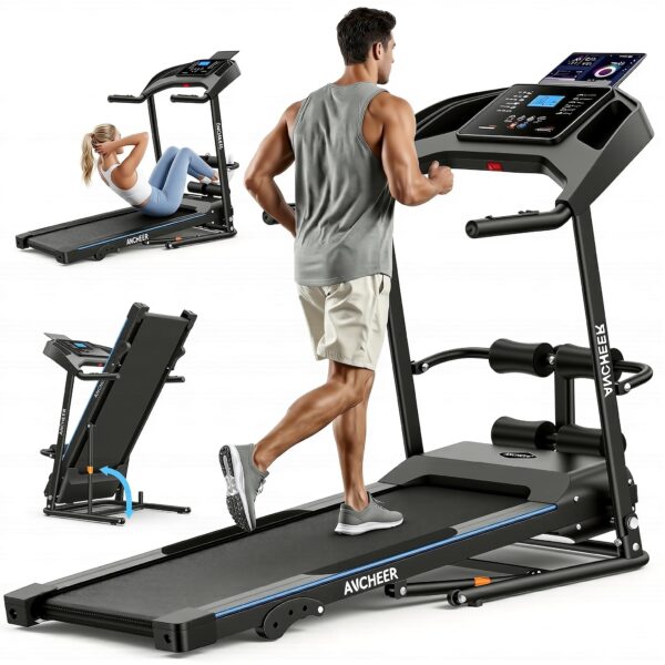 Caminadora plegable multifuncional ANCHEER 840533802876 3.5 HP con asiento para sentadillas inclinación ajustable capaci