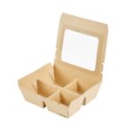 Caja de comida para llevar Restaurantware RWA1973K-MC papel kraft 28 oz 4 compartimentos con ventana desechable resisten