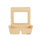 Caja de comida para llevar Restaurantware RWA1973K-MC papel kraft 28 oz 4 compartimentos con ventana desechable resisten
