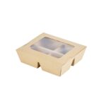 Caja de comida para llevar Restaurantware RWA1973K-MC papel kraft 28 oz 4 compartimentos con ventana desechable resisten