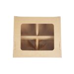 Caja de comida para llevar Restaurantware RWA1973K-MC papel kraft 28 oz 4 compartimentos con ventana desechable resisten