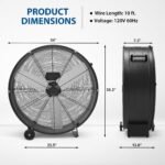 Ventilador Industrial Tambor Takywep 30 Pulgadas – 6,000 CFM, 3 Velocidades, Motor 330W, Ruedas de Hule