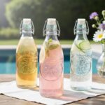 Botellas de vidrio con tapa hermética oscilante 10 Strawberry Street 7AJ720 transparentes con relieve 34 onzas juego de