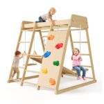 8 en 1 parque de juegos para interiores, gimnasio de la jungla para niños, juguetes de escalada de madera con tobogán, c
