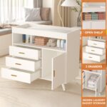 Cómoda de guardería con cambiador de bebé, mesas cambiadoras de pañales con 3 cajones y estantes, cómoda de madera para