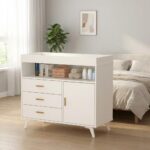 Cómoda de guardería con cambiador de bebé, mesas cambiadoras de pañales con 3 cajones y estantes, cómoda de madera para