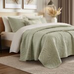 Edredón Harbor House HHD14-1965 100% algodón stone washed con bordado hoja percale King verde salvia certificado Oeko-TE