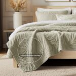Edredón Harbor House HHD14-1965 100% algodón stone washed con bordado hoja percale King verde salvia certificado Oeko-TE