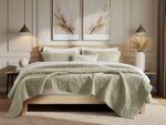 Edredón Harbor House HHD14-1965 100% algodón stone washed con bordado hoja percale King verde salvia certificado Oeko-TE