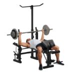 Weight Bench Set for Home Gym, 7-in-1 Multifunctional Foldable Bench Press with Squat Rack, Leg Extension & Curl, LAT Pu