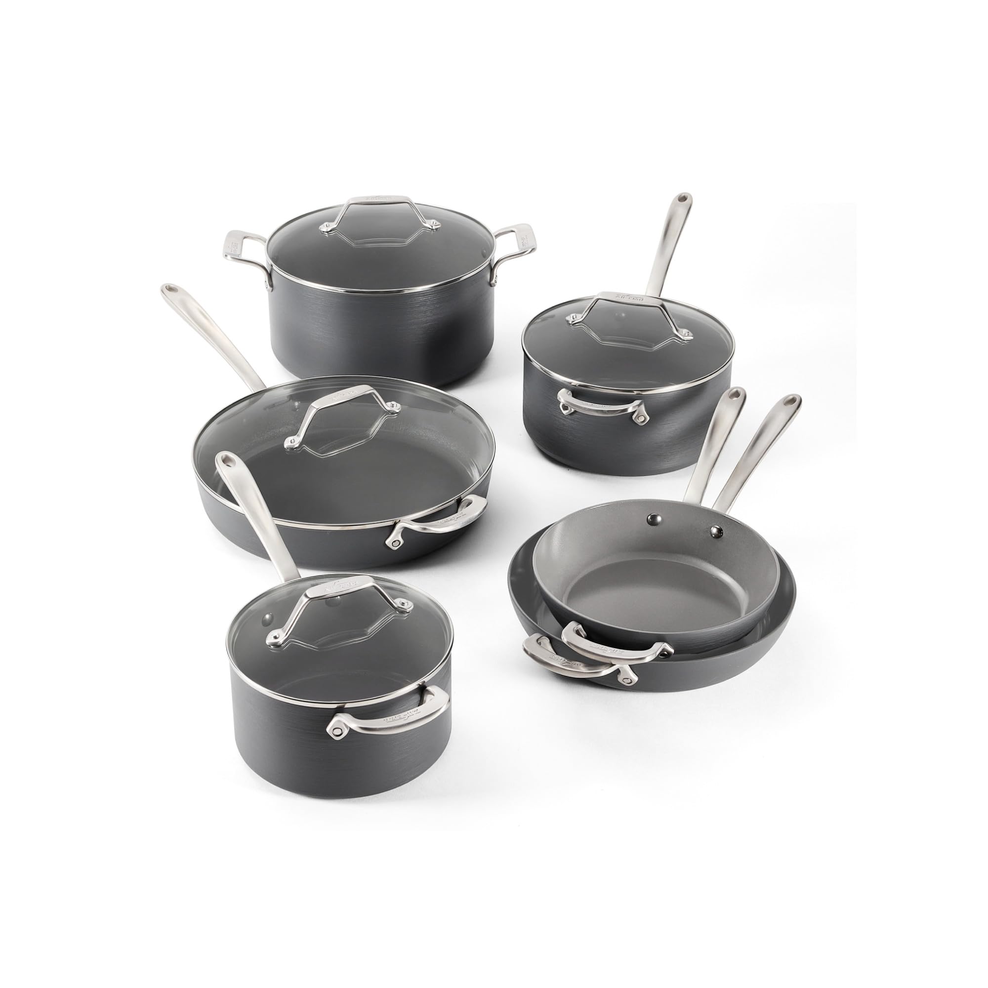 Version 1.0.0 Batería de cocina antiadherente de cerámica All-Clad Groupe SEB E126SA64 HA1 10 piezas gris claro apta para inducción