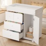 Baby Changing Table Dresser, Modern Diaper Changing Station with 5 Drawers,Multi-Functional Infant Nursery Baby Dresser