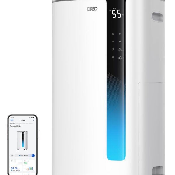 Deshumidificador DREO DR-HDH003S Silver 73 Pintas Energy Star 6.0 para Espacios hasta 2000 pies² Silencioso 42 dB con Ma