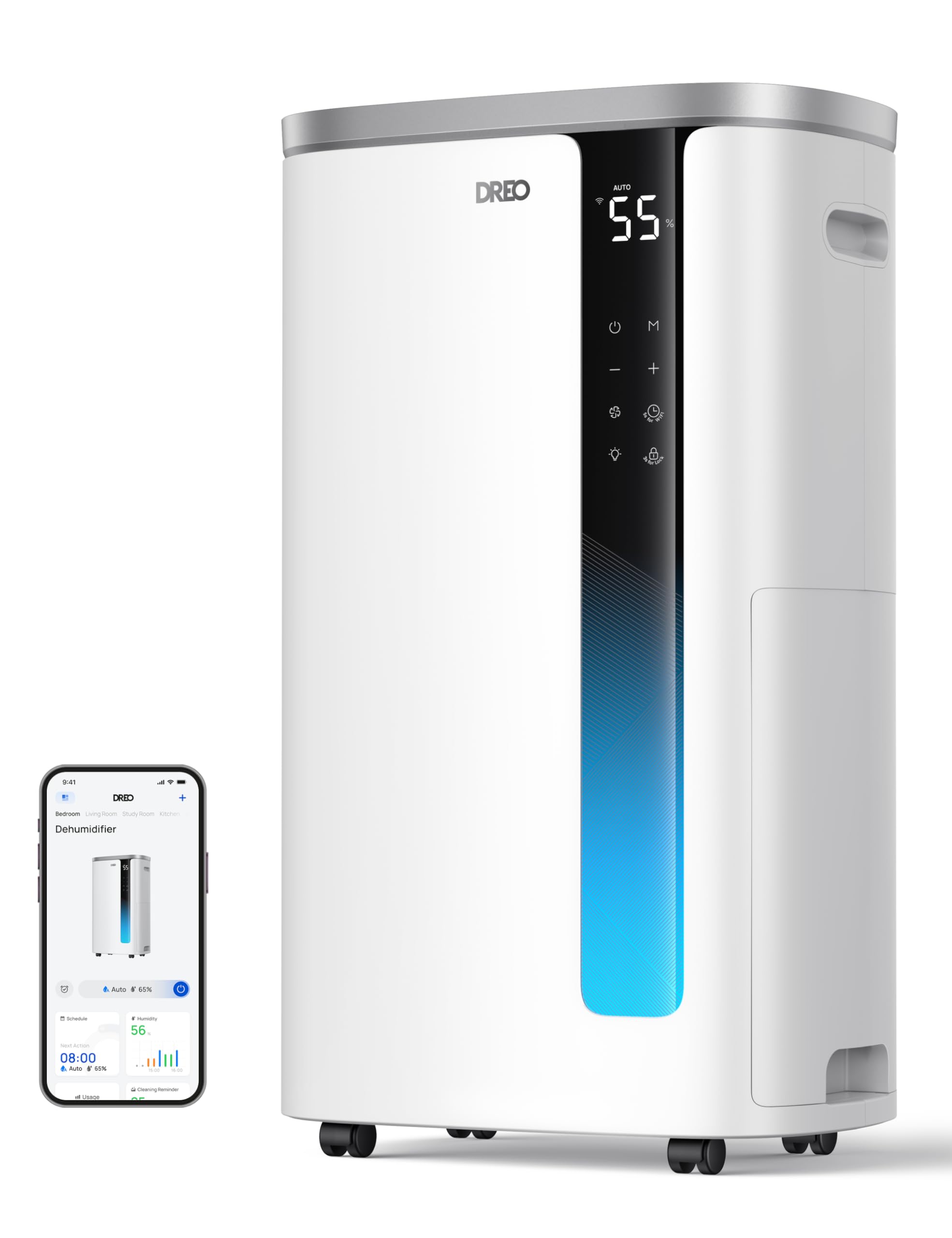 Version 1.0.0 Deshumidificador DREO DR-HDH003S Silver 73 Pintas Energy Star 6.0 para Espacios hasta 2000 pies² Silencioso 42 dB con Ma