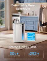 Deshumidificador DREO DR-HDH003S Silver 73 Pintas Energy Star 6.0 para Espacios hasta 2000 pies² Silencioso 42 dB con Ma