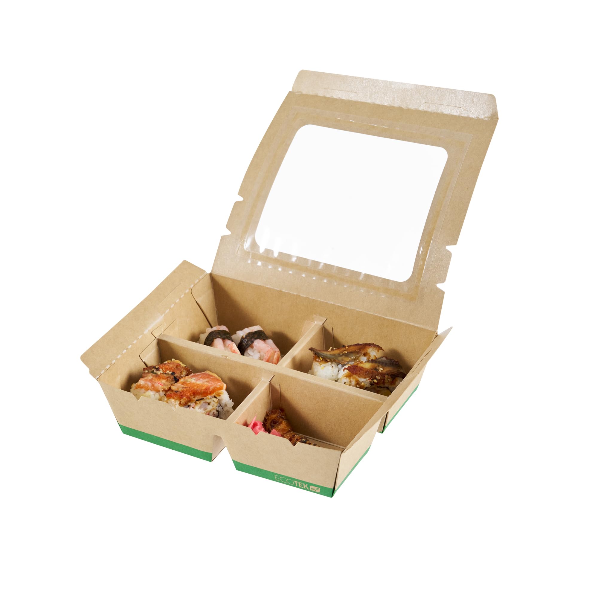 Version 1.0.0 Caja para llevar Restaurantware RWA1972K-MC papel kraft 4 compartimentos 28 oz ventana 200 piezas comida