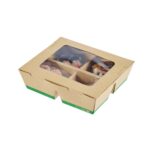 Caja para llevar Restaurantware RWA1972K-MC papel kraft 4 compartimentos 28 oz ventana 200 piezas comida