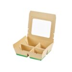 Caja para llevar Restaurantware RWA1972K-MC papel kraft 4 compartimentos 28 oz ventana 200 piezas comida