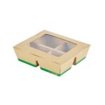Caja para llevar Restaurantware RWA1972K-MC papel kraft 4 compartimentos 28 oz ventana 200 piezas comida