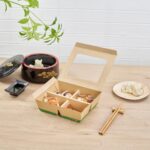 Caja para llevar Restaurantware RWA1972K-MC papel kraft 4 compartimentos 28 oz ventana 200 piezas comida