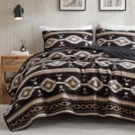 Juego de edredón Woolrich WR14-4031 diseño suroeste azteca reversible ligero tamaño King con fundas color negro