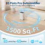 Deshumidificador residencial bQZ-NeUJ 85 pintas descongelación automática protección desbordamiento temporizador 2500 pi