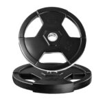Rubber Grip Weight Plates Pair 25/35/55 LB, Cast Iron Core, Stainless Steel Ring, Triple-Handle Design for 2-Inch Barbel